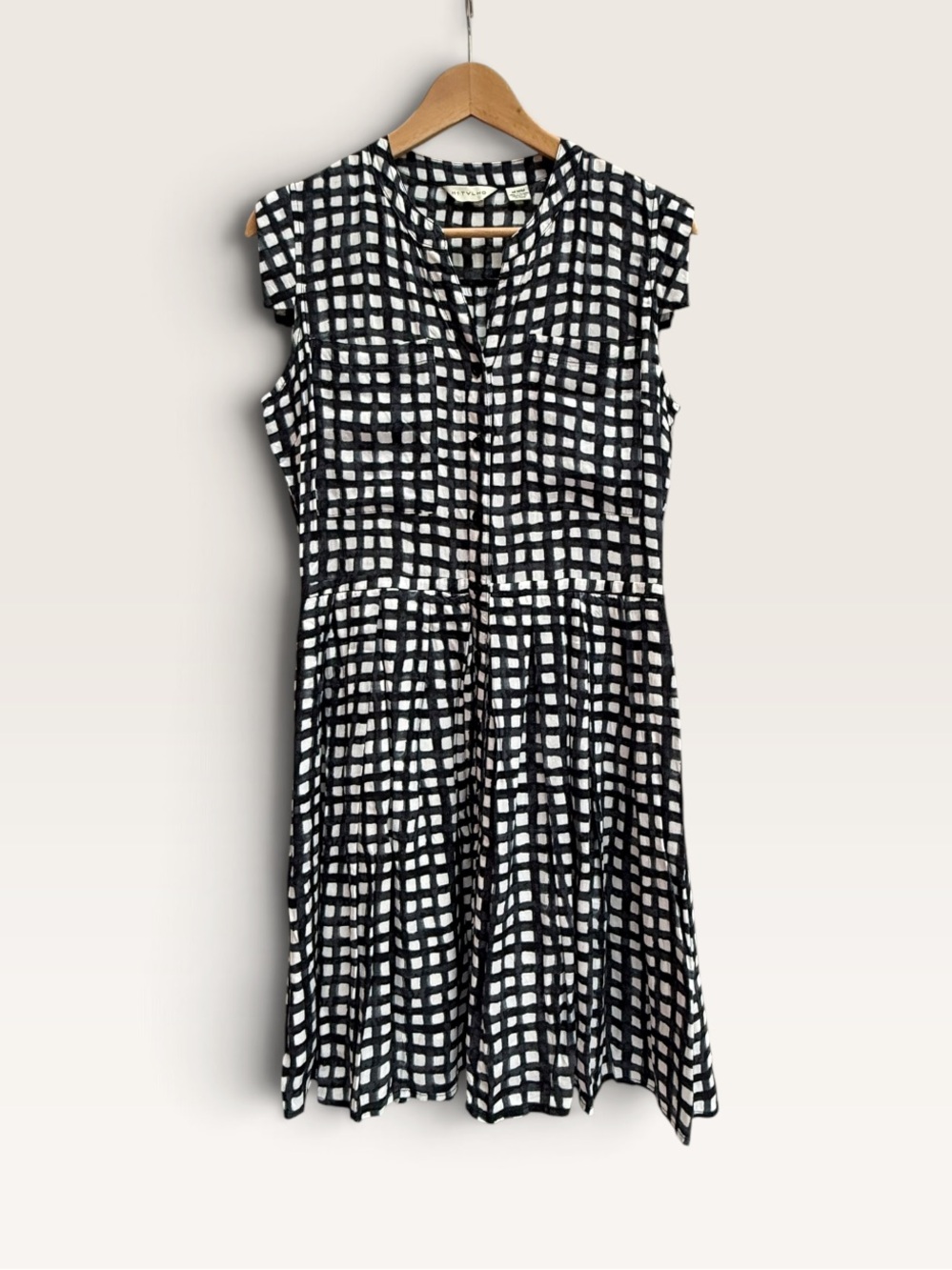 Anthropologie 11.1 Tylho Black White Abstract Check Print Dress Women Medium